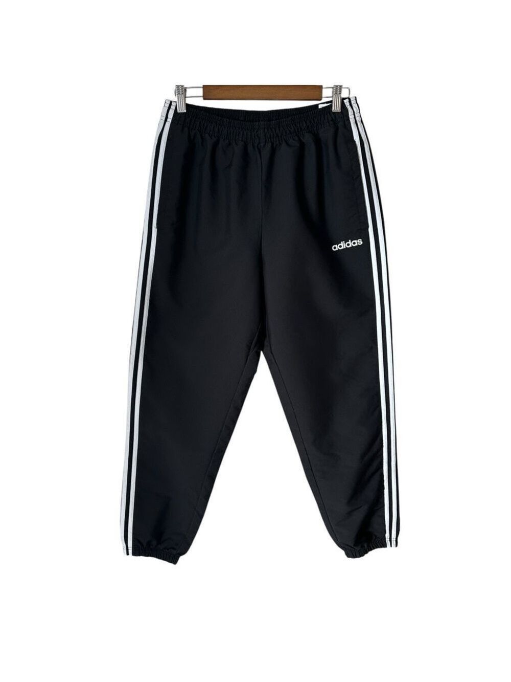 Adidas Men’s 3 Stripe Polyester Black Drawstring Joggers With Pockets Size Large